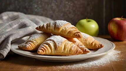 Golden-Brown Apple Turnovers with Flaky Pastry and Powdered Sugar for National Apple Turnover Day