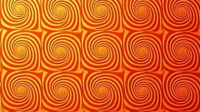 Warm tone psychedelic spirals vector motion with looping color-shift animation background

