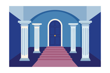 Fototapeta premium Grand Entrance Majestic Columns, Arched Entryway, and Elegant Staircase