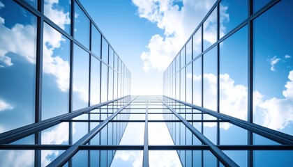 Obraz premium Glass Skyscraper Reflecting Blue Sky