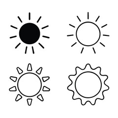 Set of Minimalist Sun Icons – Black and White Sun Symbol Vector Collection for Weather and Design Use