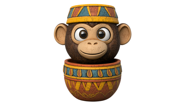 Playful Cartoon Monkey in a Patterned Pot