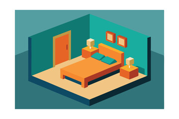 Isometric Bedroom Interior Design Modern Minimalist Bedroom Illustration