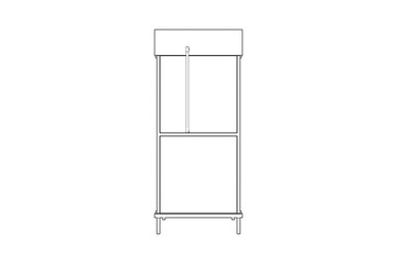 COVID-19 Disinfection Chamber and Sanitization Tunnel Blueprint: Monochrome Wireframe Technical Drawing Outline for Public Health, Safety, Hygiene, Disease Control Technology Illustration.