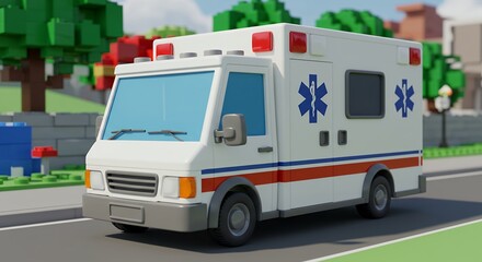 Cartoon ambulance on city street