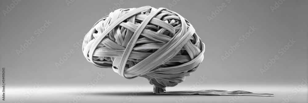Poster Conceptual Representation of a Brain Made From Twisted Ribbons Illustrating the Complexity and Tension of Thought Processes in a Minimalist Style