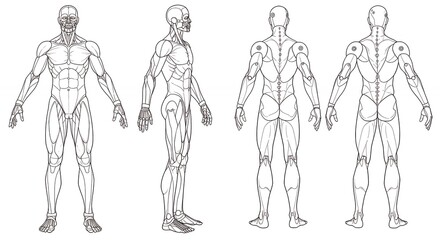 Human anatomy diagram four views