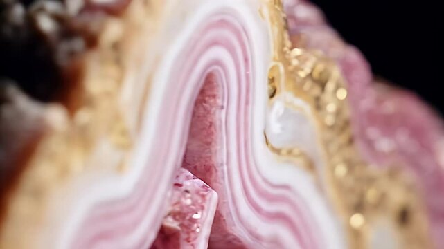 Close Up of Layered Agate Stone with White Rose and Gold Inclusions