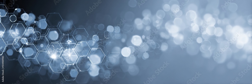 Aufkleber abstract medical background with blue-grey tones featuring hexagonal shapes and soft bokeh effects s