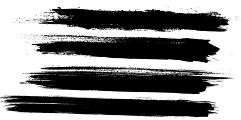 Collection of four black grunge stripes lines. Painted grunge stripes set. Black labels, background, paint texture. Brush strokes vector. Handmade design elements