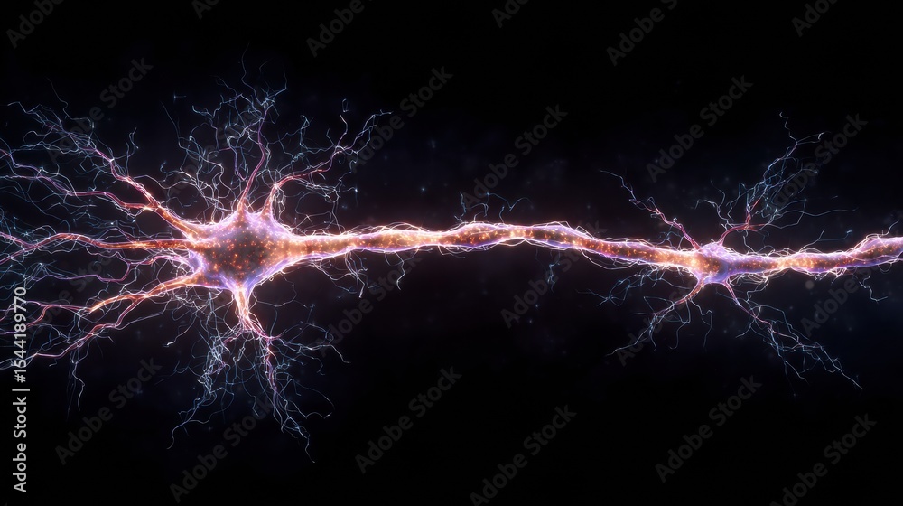 Poster Electric Sparks Illuminate Nerve Synapses Showing Biological Communication and Signaling Mechanisms Within the Nervous System