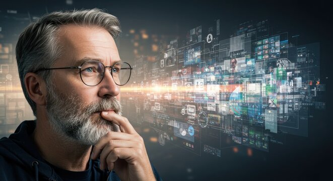 Tech visionary ponders a digital realm - Powered by Adobe