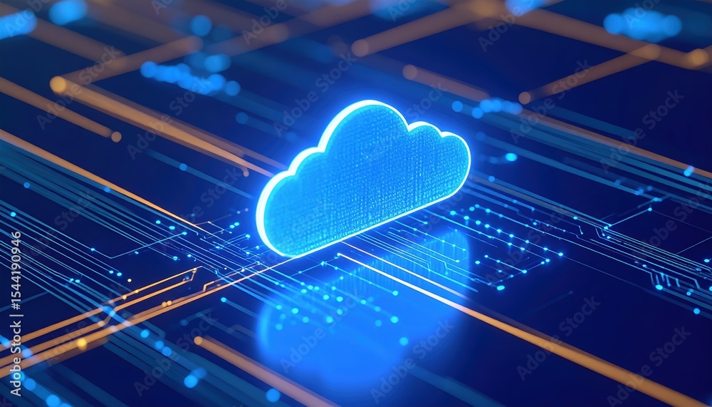 Poster Cloud Computing Technology Cloud Storage Digital Data Management Network Data Cloud Infrastructure Modern Data Center
