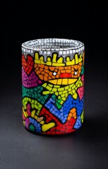Fototapeta premium Rainbow Mosaic Pen Holder with Cartoon Top & Colorful Glass Base - Creative Desktop Organizer Design