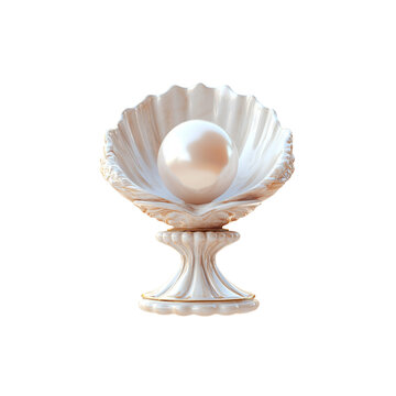 3D render of a beautiful pearl in a white shell on a soft sand background

