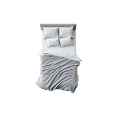 Modern single bed in 3D with white sheets and green details for interior use

