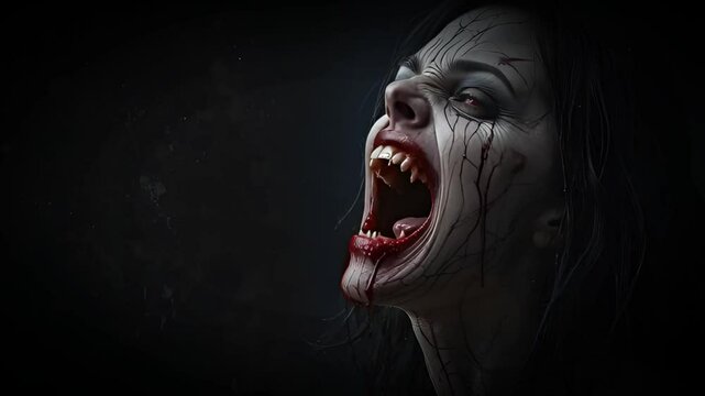 Scary Zombie with wild eyes and mouth open, angry and attacking 