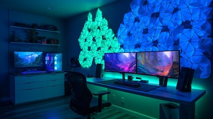 "Digital Comfort Zone: Interior Decor with High-End PC Setup"

"Smart Space Design: Computer-Focused Interior Background"

"Minimalist Office Setup with High-Tech Computer Aesthetic"