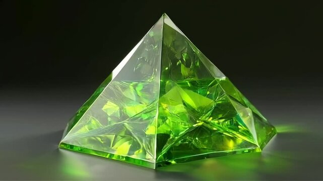 Peridot  pyramid Crystal  in 3d motion 4K video