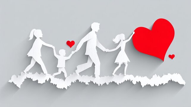 National Healthcare Decisions Day Family Walking Together with Heart Symbol in Paper Cut Design - Powered by Adobe