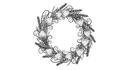 Strawberry Wreath: An artistic illustration of a vibrant strawberry wreath. Capturing the essence of natural beauty, the image evokes feelings of celebration and abundance. 