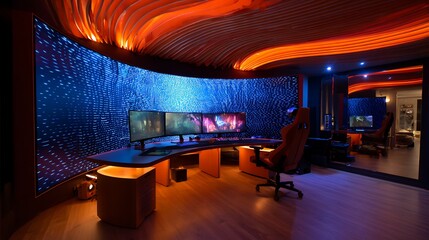 "Digital Comfort Zone: Interior Decor with High-End PC Setup"

"Smart Space Design: Computer-Focused Interior Background"

"Minimalist Office Setup with High-Tech Computer Aesthetic"