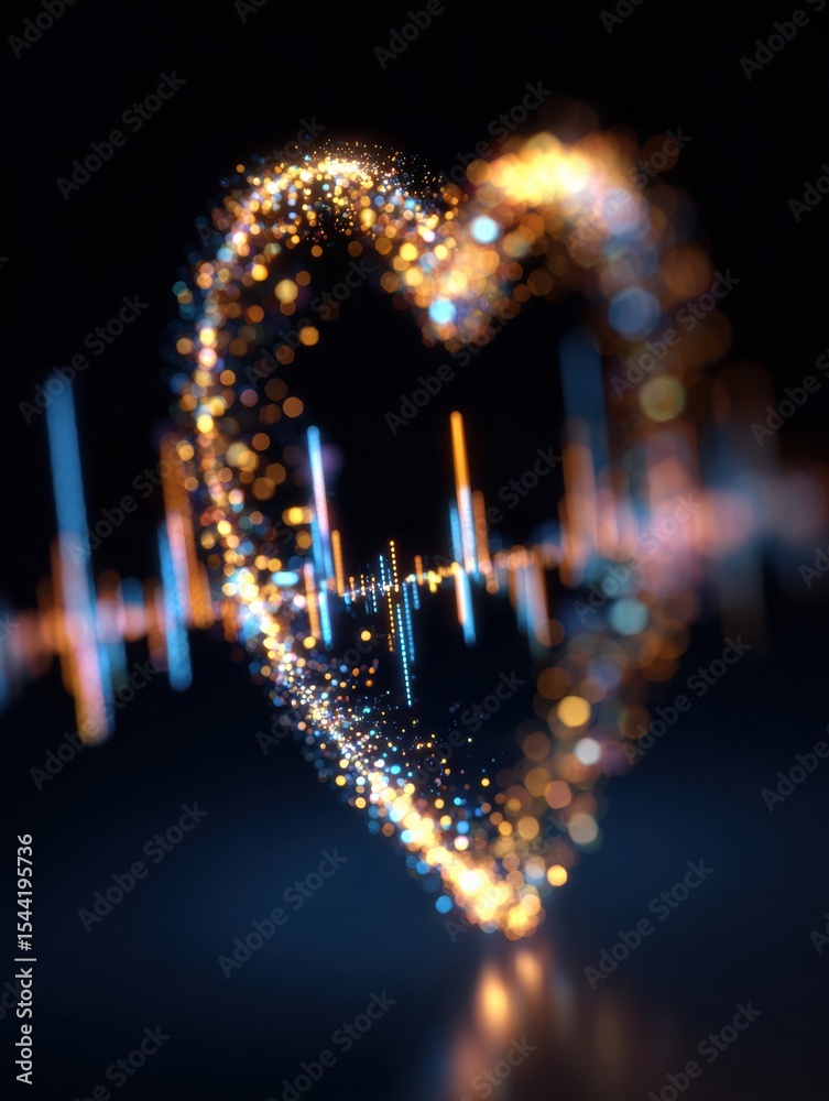 Poster Glowing Heart With Vibrant Pulse Graph Radiates Energy in Open Space