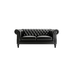 Sleek black leather sofa with contemporary design, isolated on white

