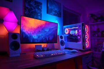 "Digital Comfort Zone: Interior Decor with High-End PC Setup"

"Smart Space Design: Computer-Focused Interior Background"

"Minimalist Office Setup with High-Tech Computer Aesthetic"