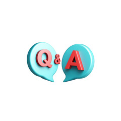 Speech bubbles with Q&A text in 3D, symbolizing questions and answers