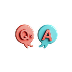 3D icon of two speech bubbles with Q & A written on a white background

