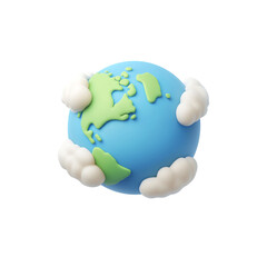3D icon of the planet Earth with clouds in blue and green tones

