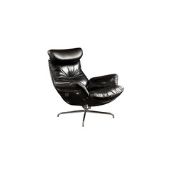 Modern black recliner with chrome base and leather upholstery, isolated

