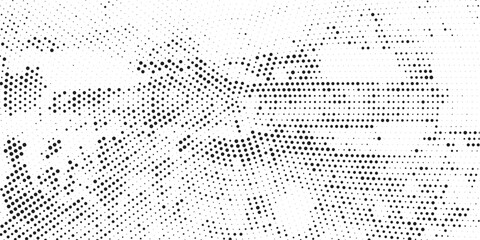 Dot grid pattern vector illustration. Simple black white point background with small and large polka dots. Abstract futuristic dotted mesh with gradient effect. Geometric minimal digital design.