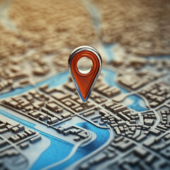 3D icon of a location pin on a map with a blue color point

