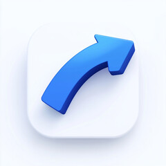 3D icon of a curved blue arrow pointing upwards on a white background


