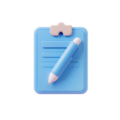 3D icon of a blue document with a pen on a white background

