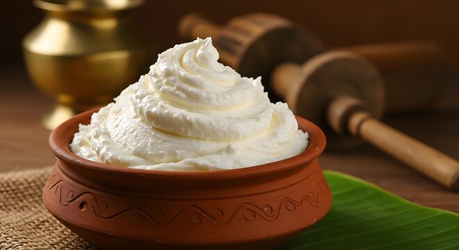 indian white butter or makhan in a pot, made by Ai