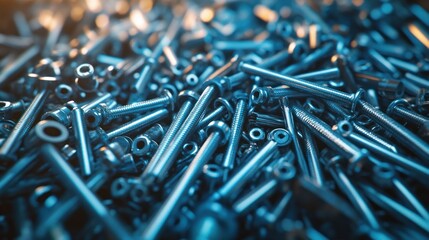 Close-up of a jumble of metallic fasteners