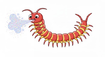 Naklejka premium Cartoon centipede blowing smoke illustration