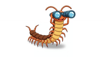 Obraz premium Cartoon centipede looking through binoculars