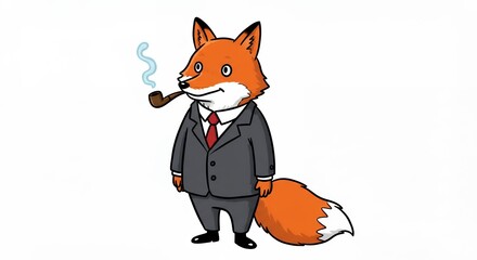 Obraz premium Cartoon fox in business suit with pipe