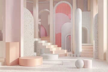 Product Stage and Abstract Geometric Interior Structure, 3D RenderingHigh Detail, 8K