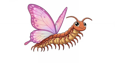 Obraz premium Cute centipede with butterfly wings illustration