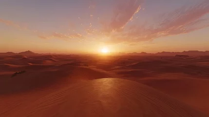 Fototapeten Desert sunset, golden hues, vast landscape © andi