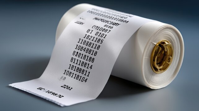 Roll of printed paper with binary code