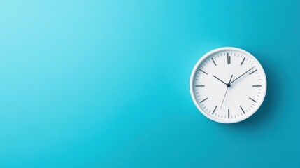 Minimalist White Wall Clock Against a Turquoise Background with Time Display
