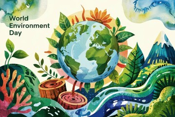 A vibrant, colorful collage design celebrating World Environment Day