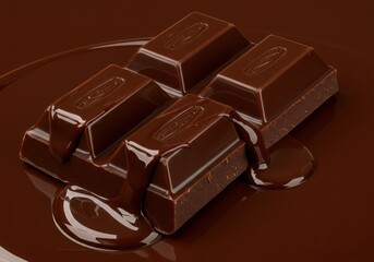 Fototapeta premium Delicious dark chocolate bar with melted chocolate sauce