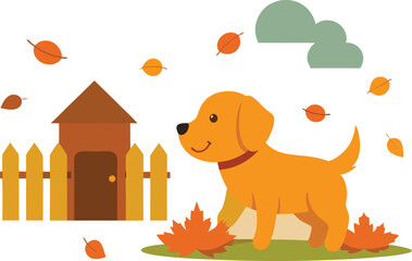 Fototapeta premium golden-retriever-puppy-playing-with-falling-leaves_processed.eps